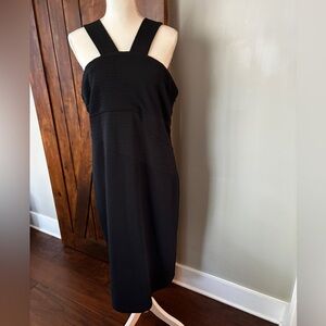 Cremieux Women’s Midi Dress Size 14 Black Sleeveless Bodycon Stretch V Neck EUC